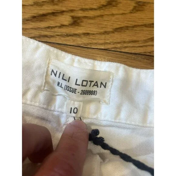 NWT NILI LOTAN Bias Linen/Cotton Pants in White Size 10 3NL135 MSRP $375